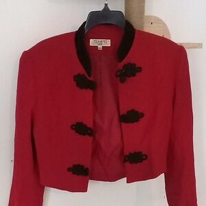 Tempo Paris Red Cropped Blazer with Black Trim